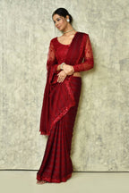 Maroon Silk Stripe Saree With Blouse Piece - Purvi
