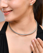 VOJ Silver Plated Western Snake Hasli with Studs Earrings Set