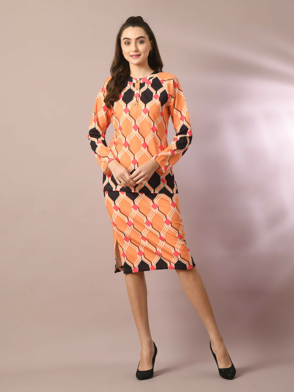 Myshka Women's Multi Printed Knee Length Party Embellished Skirts