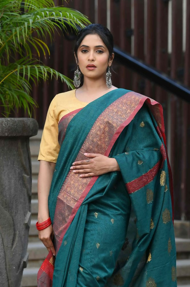 Beatitude Green Cotton Banarasi Saree