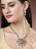 NVR Women's Red & Gold Kundan Studded Handcrafted Jewellery Set