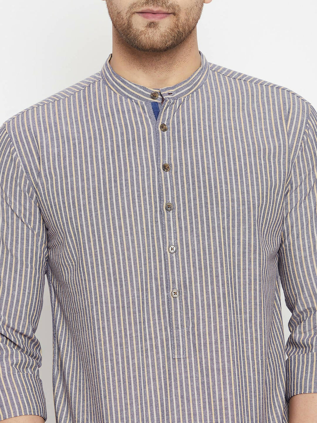 Even Apparels Grey Pure Cotton Short Men's Kurta With Band Collar - Distacart