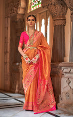 Orange Soft V.P. Silk Magnum Finish, Weaving, Golden Zari Paithani Silk Saree - Rath Kadampalli