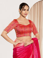 Joban Fashion Red Brocade Padded Blouse With Round Neck Elbow Sleeves - Distacart