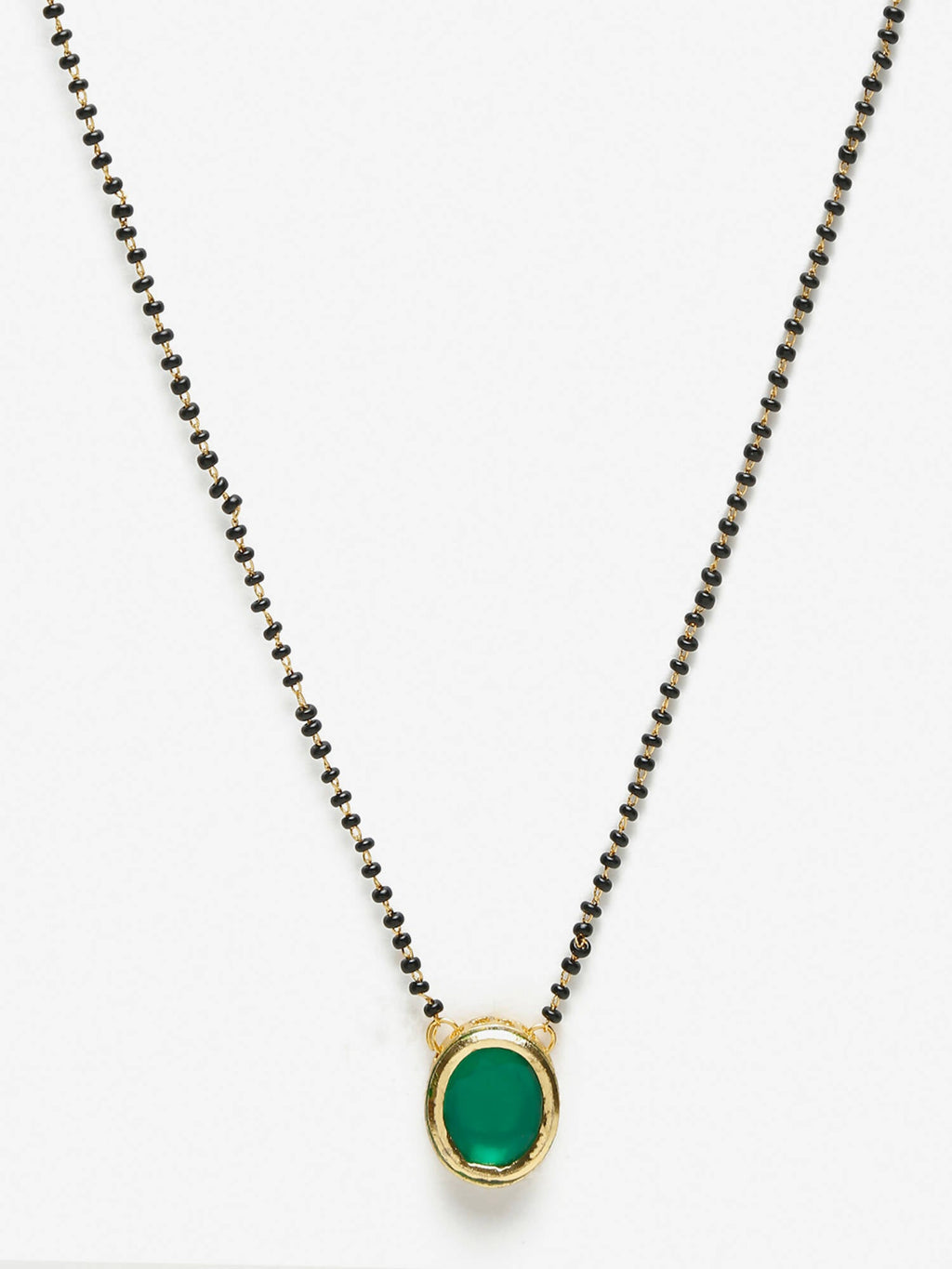 Gold-Plated Black Beaded Green Kundan Studded Handcrafted Mangalsutra - Ruby Raang - Distacart