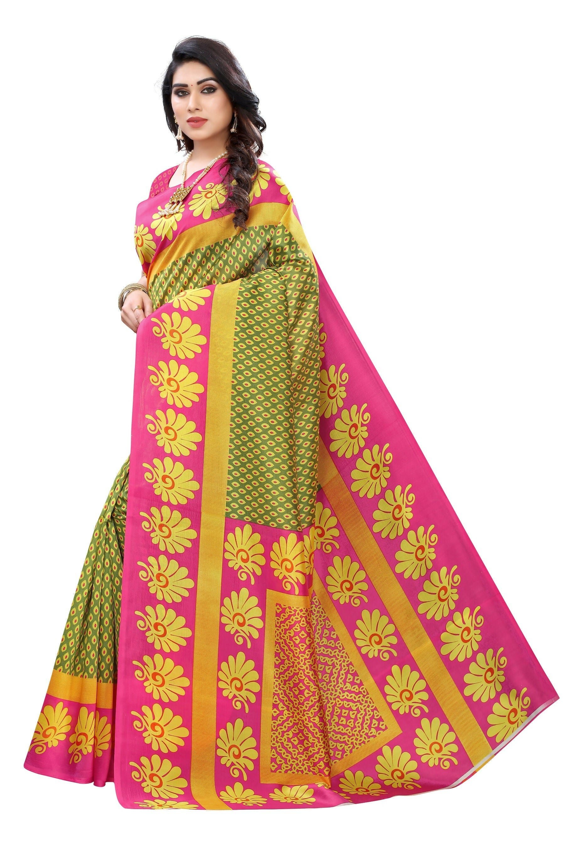 Vamika pink & green Printed Art Silk Saree