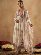 Indo Era Women Floral Printed Empire Pure Cotton Kurta with Trousers & With Dupatta - Distacart