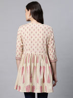 Ahalyaa Women Beige Pure Cotton Printed Tunic - Distacart