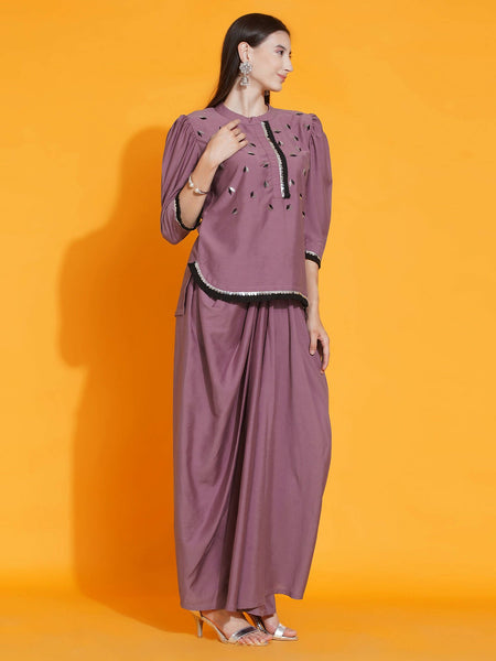 Women Republic Mauve Hand Embellished Kurta With Dhoti