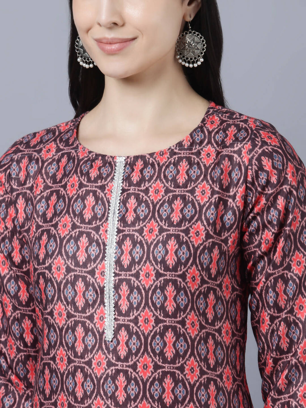 Myshka Women Burgundy Pink Ethnic Motifs Printed Kurta - Distacart