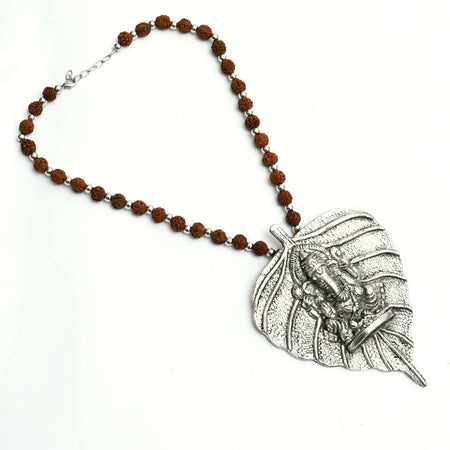 Mominos Fashion Johar Kamal Oxidised Silver-Plated Brass Finish Ganesha Long Necklace For Women