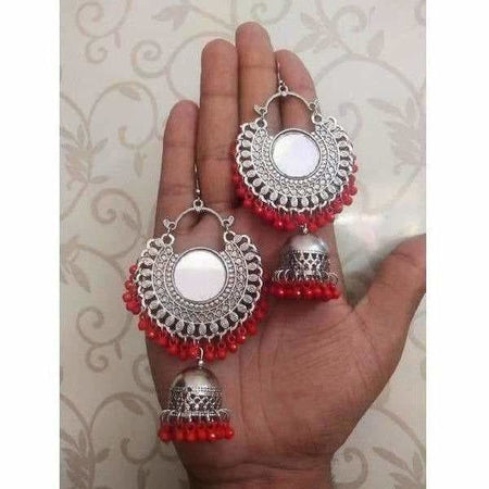 MS Fashion India Muskan Fancy Oxidized Red Beaded Jhumka Earrings