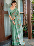 Shree Shyam Fashion Linen Sea Green Saree - Distacart