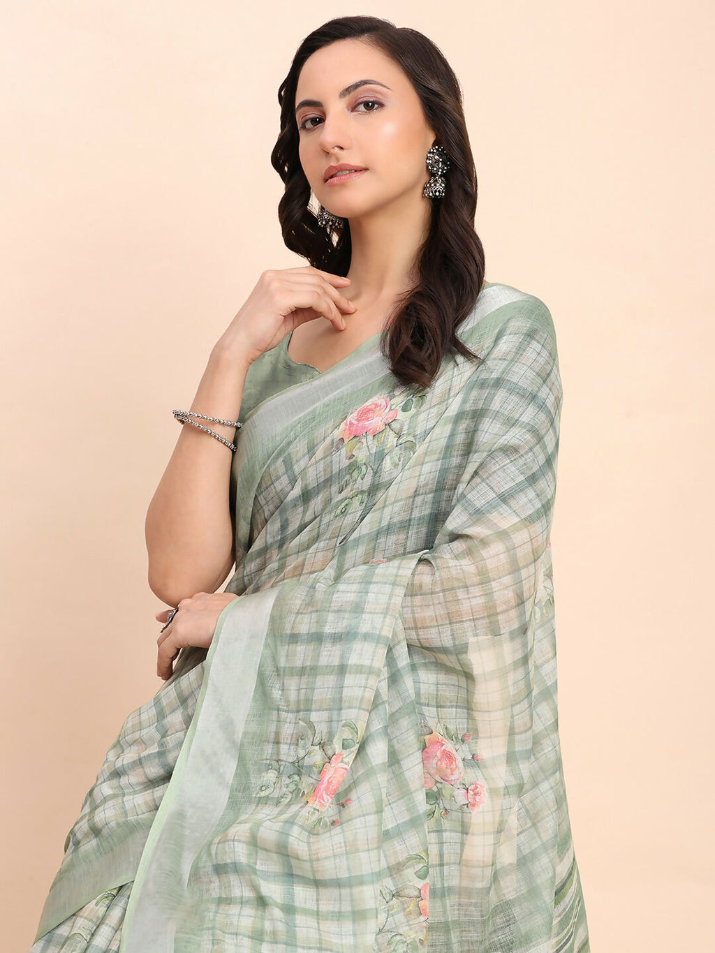 Shree Shyam Fashion Linen Cotton Light Green Saree - Distacart