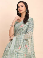 Shree Shyam Fashion Linen Cotton Light Green Saree - Distacart