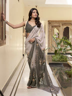 Vastranavya Chiku Weightless Marble Printed & Trim Lace Border Saree with Unstitched Blouse