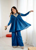 Teeya Creation Blue Heavy Chinnon Silk Embroidery Work Plazo pair - Distacart