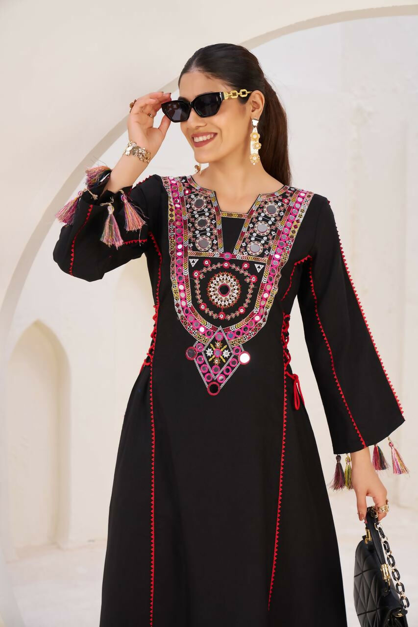 The52 Women's Gorgeous Rayon Fabric Thread Work Straight Kurta Palazzo Set - Distacart