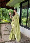 Teeya Creation Olive Color Georgette Embroidery Work Saree