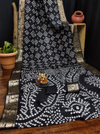 Anaita Black Pure Bandhej Silk Saree With Zari Weaving Work - Distacart