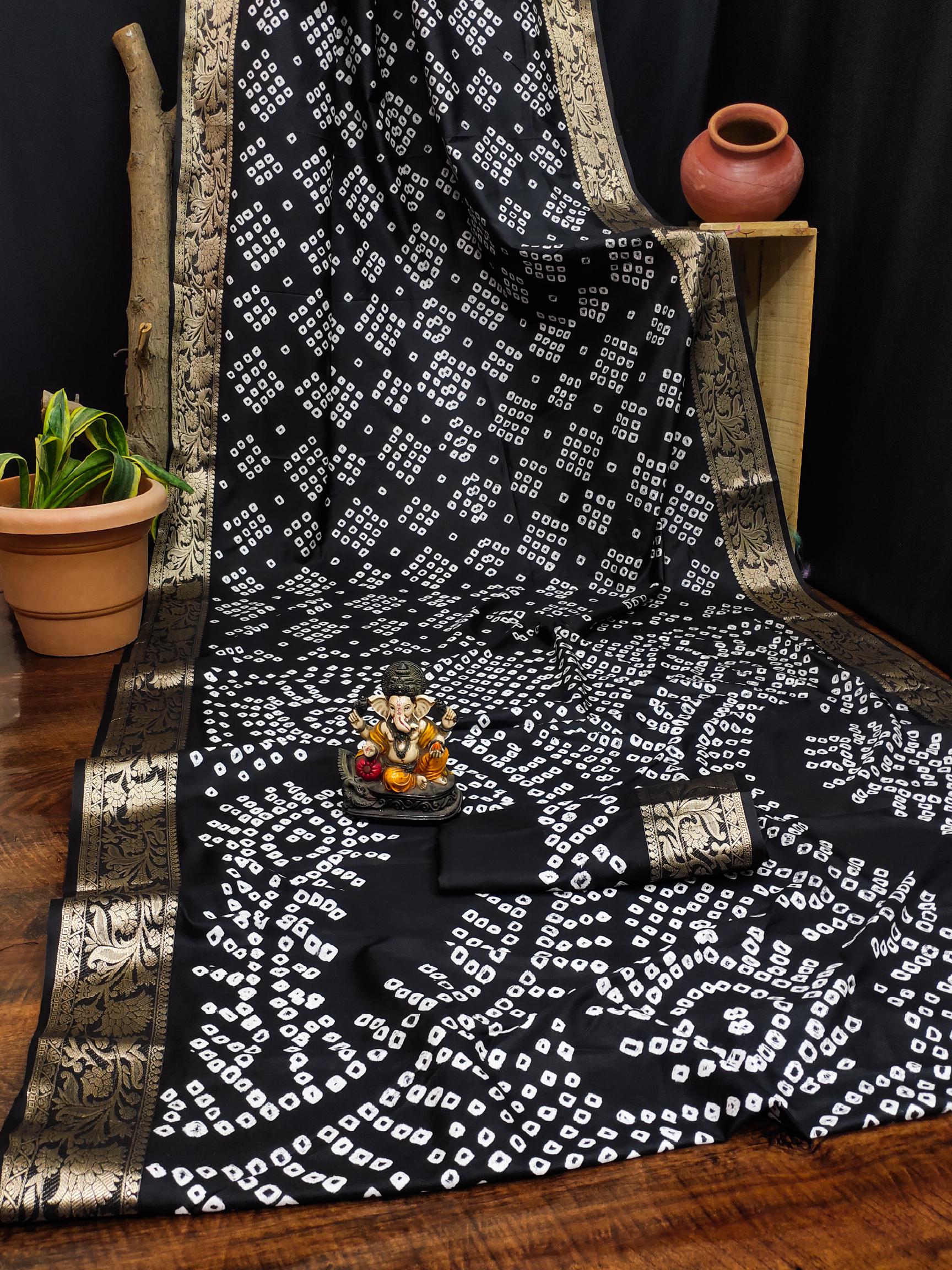 Anaita Black Pure Bandhej Silk Saree With Zari Weaving Work - Distacart