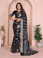 Anaita Black Pure Bandhej Silk Saree With Zari Weaving Work - Distacart