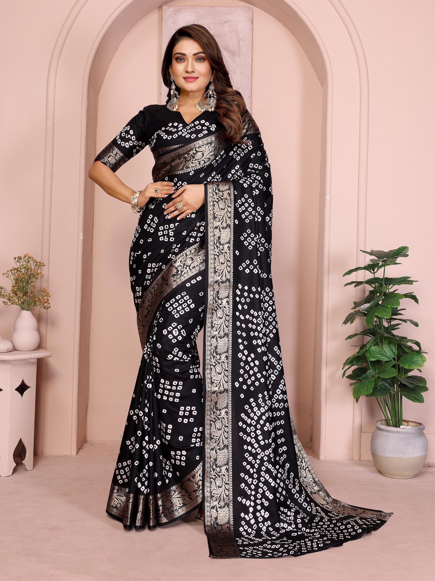 Anaita Black Pure Bandhej Silk Saree With Zari Weaving Work - Distacart