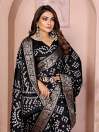 Anaita Black Pure Bandhej Silk Saree With Zari Weaving Work - Distacart
