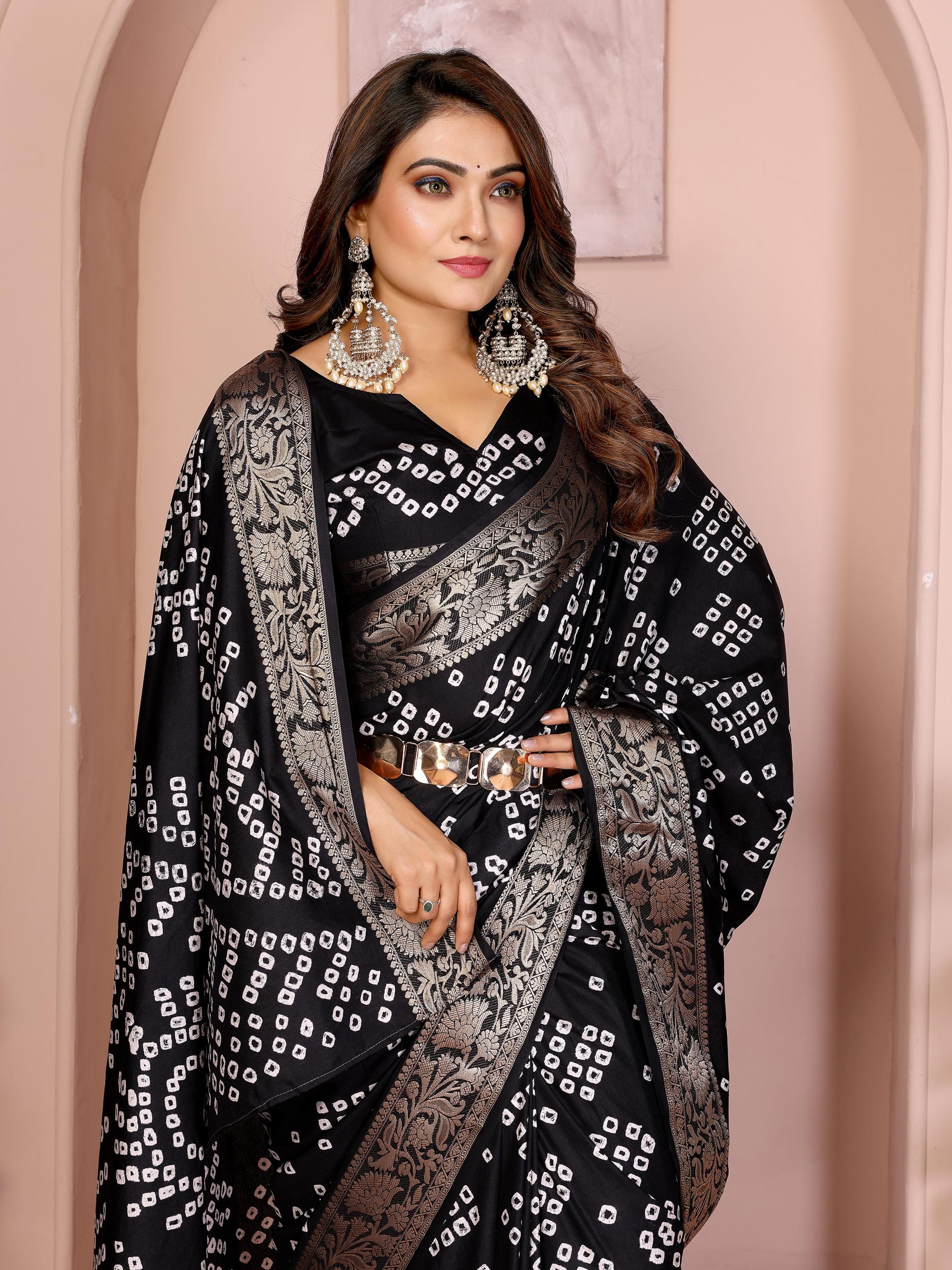 Anaita Black Pure Bandhej Silk Saree With Zari Weaving Work - Distacart