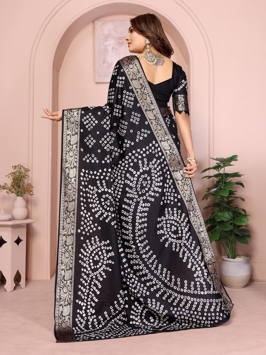 Anaita Black Pure Bandhej Silk Saree With Zari Weaving Work - Distacart