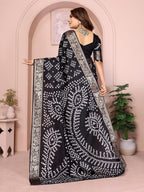 Anaita Black Pure Bandhej Silk Saree With Zari Weaving Work - Distacart