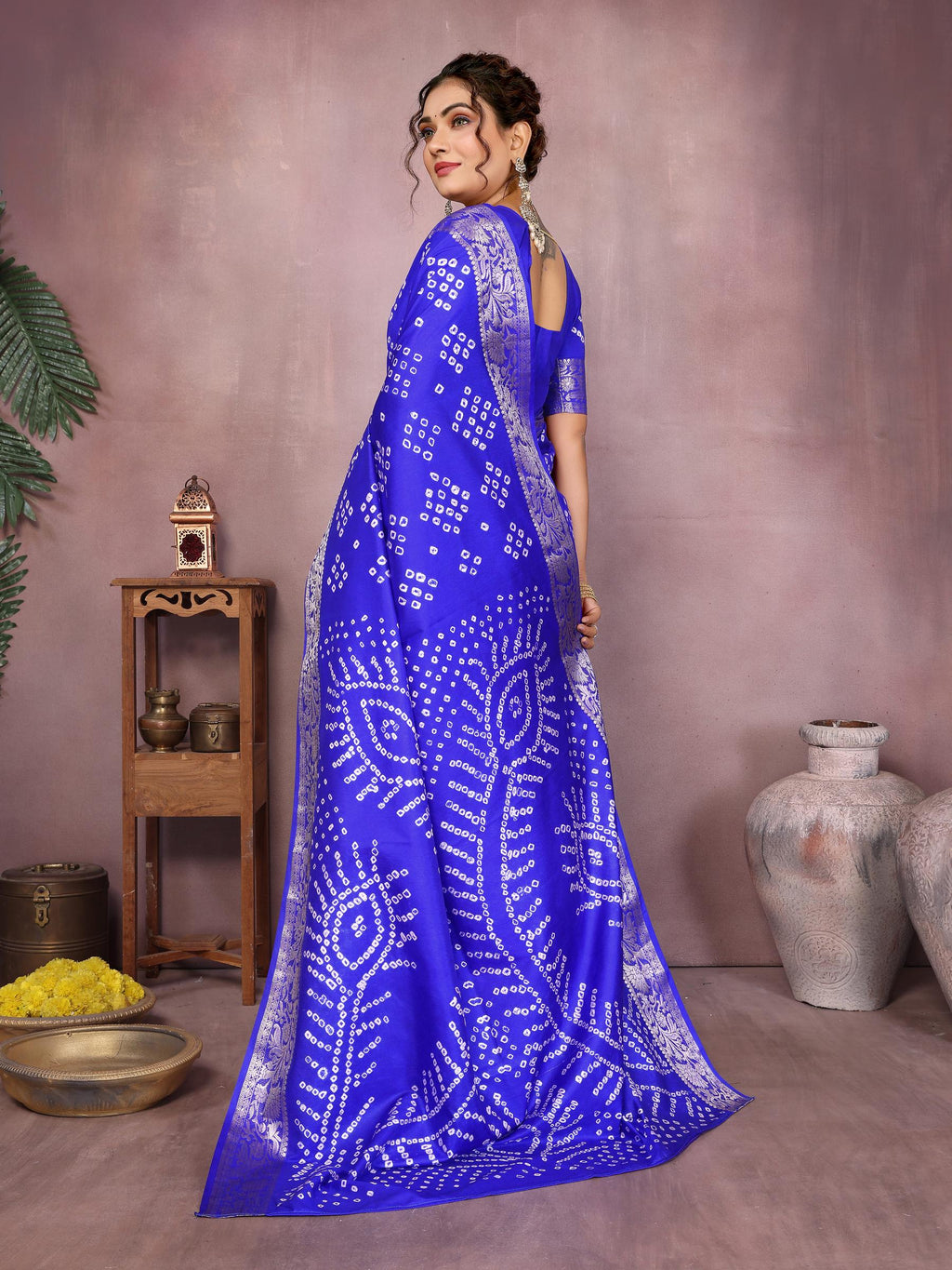 Anaita Blue Pure Bandhej Silk Saree With Zari Weaving Work - Distacart