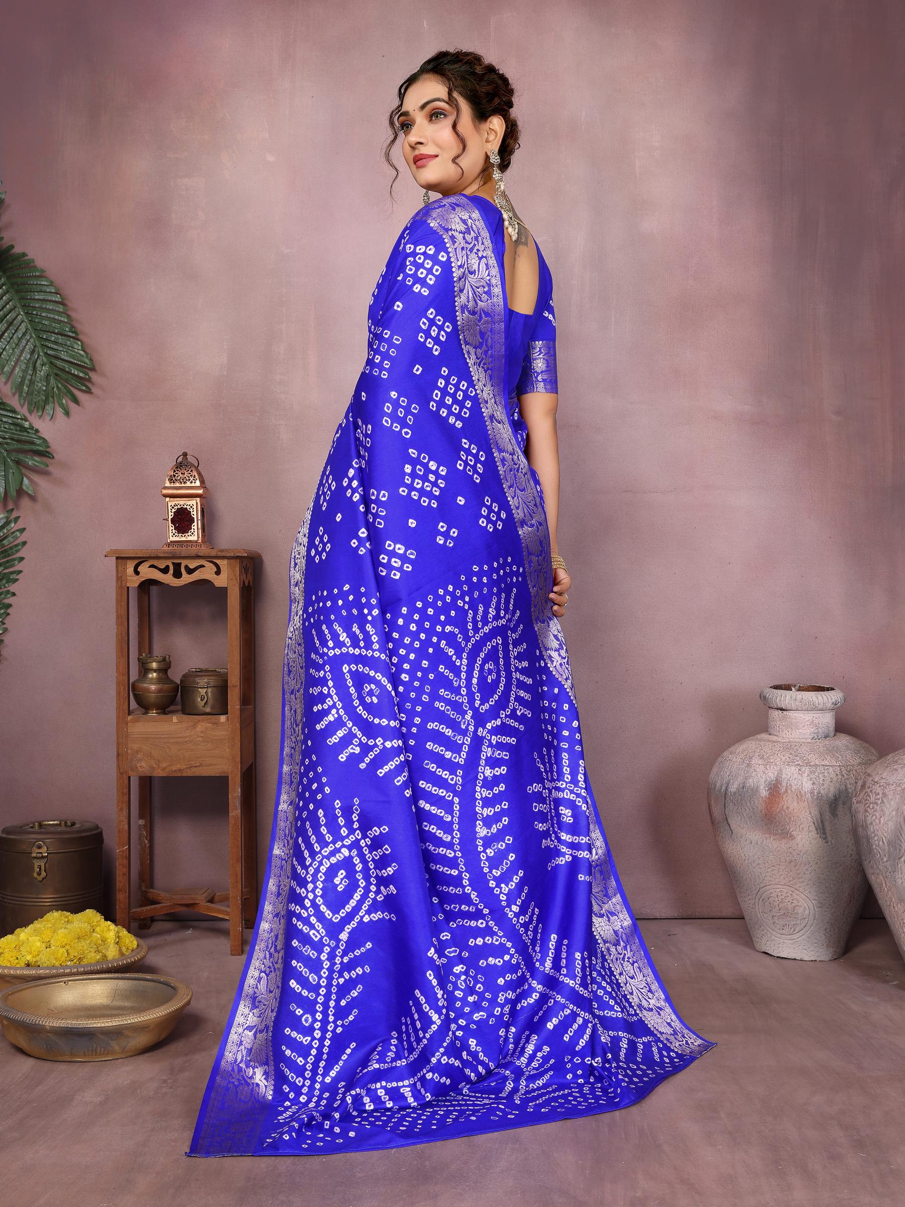 Anaita Blue Pure Bandhej Silk Saree With Zari Weaving Work - Distacart
