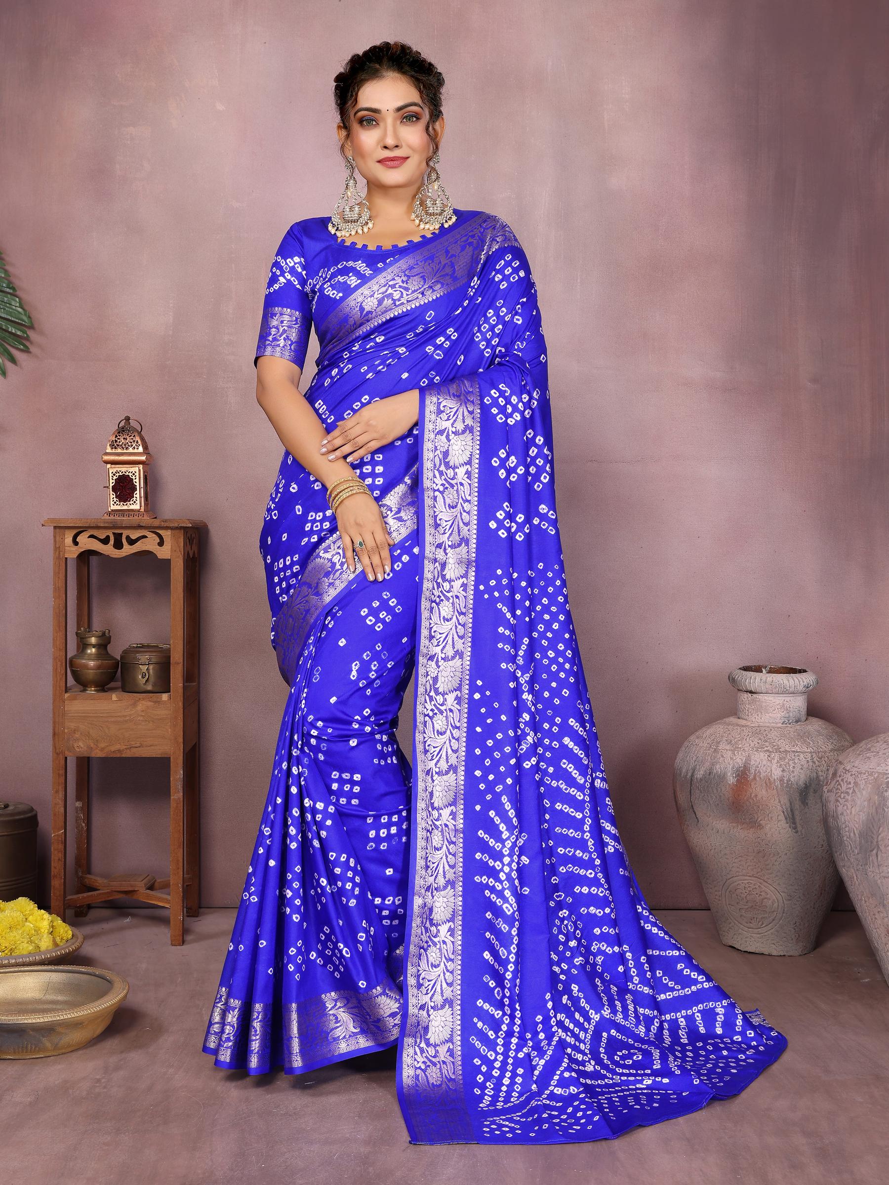 Anaita Blue Pure Bandhej Silk Saree With Zari Weaving Work - Distacart