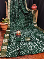 Anaita Dark Green Pure Bandhej Silk Saree With Zari Weaving Work - Distacart
