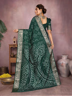 Anaita Dark Green Pure Bandhej Silk Saree With Zari Weaving Work - Distacart