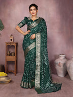 Anaita Dark Green Pure Bandhej Silk Saree With Zari Weaving Work - Distacart
