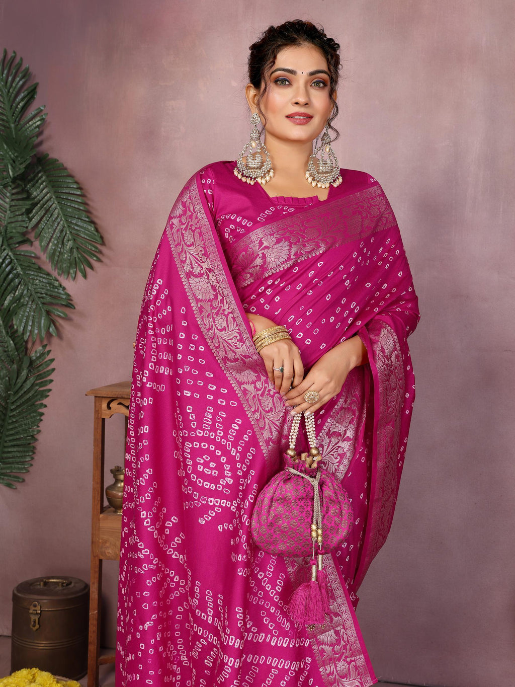 Anaita Magenta Pure Bandhej Silk Saree With Zari Weaving Work - Distacart
