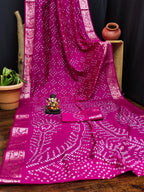 Anaita Magenta Pure Bandhej Silk Saree With Zari Weaving Work - Distacart