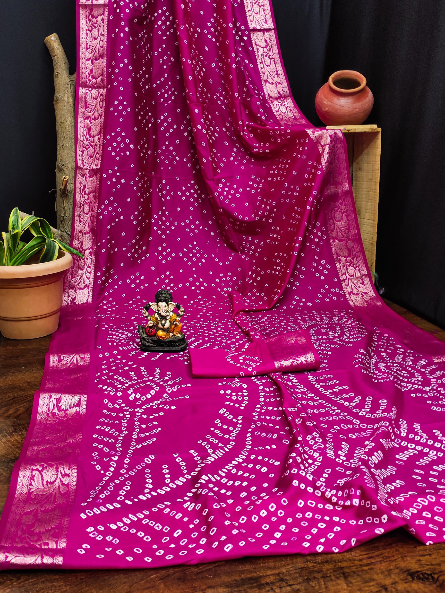 Anaita Magenta Pure Bandhej Silk Saree With Zari Weaving Work - Distacart