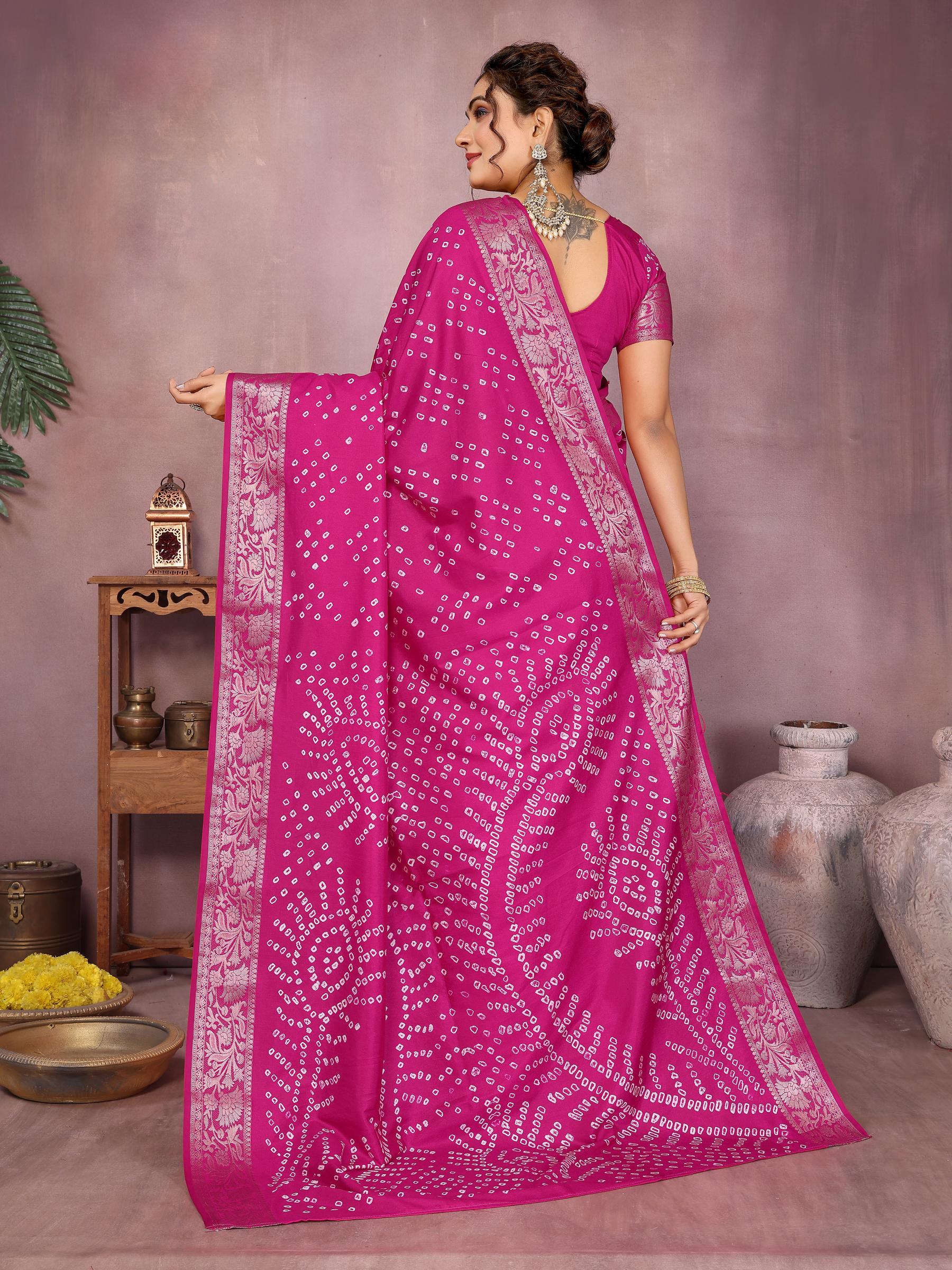 Anaita Magenta Pure Bandhej Silk Saree With Zari Weaving Work - Distacart