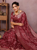 Anaita Maroon Pure Bandhej Silk Saree With Zari Weaving Work - Distacart