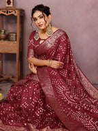 Anaita Maroon Pure Bandhej Silk Saree With Zari Weaving Work - Distacart