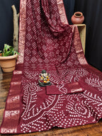 Anaita Maroon Pure Bandhej Silk Saree With Zari Weaving Work - Distacart