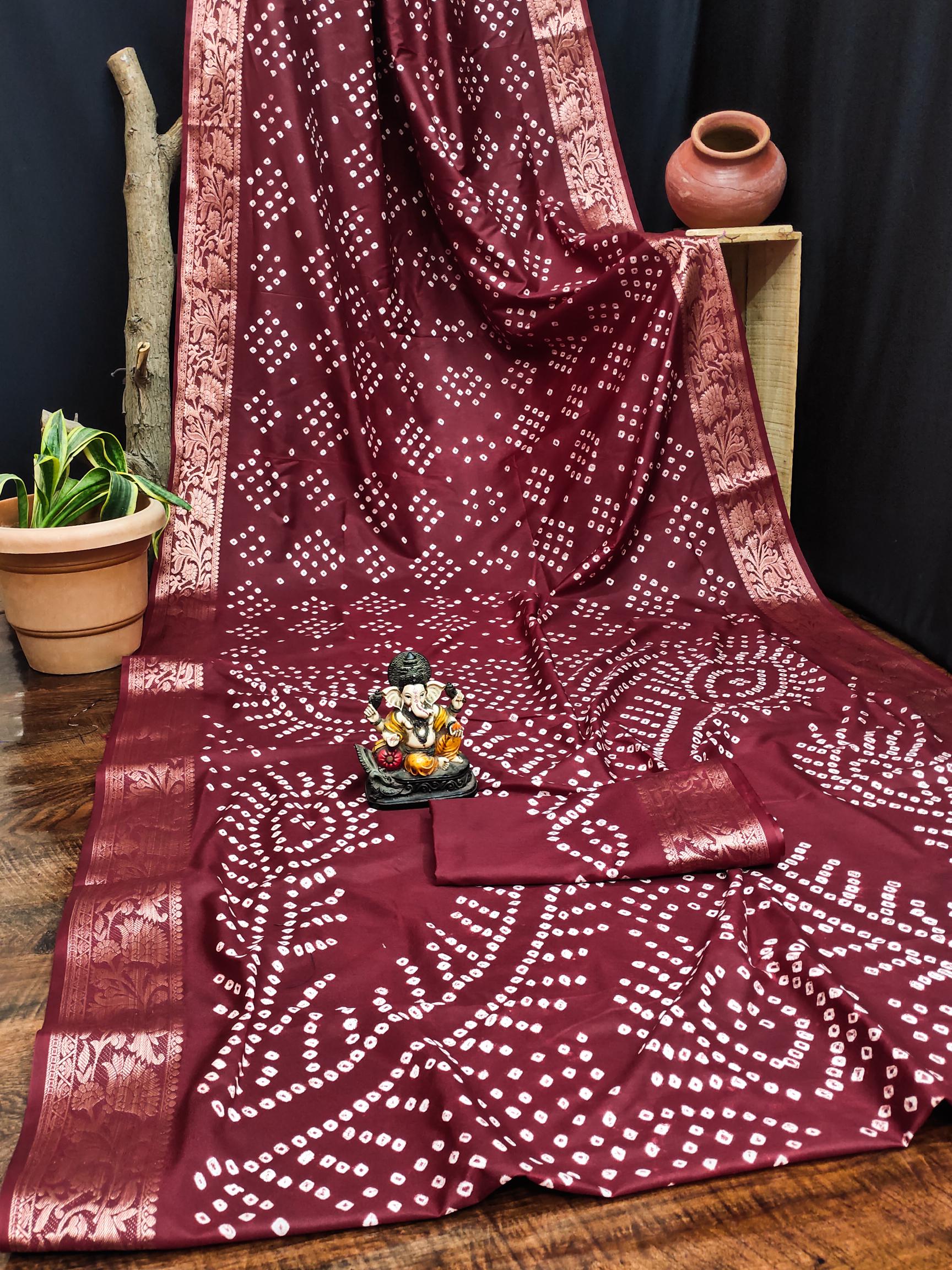 Anaita Maroon Pure Bandhej Silk Saree With Zari Weaving Work - Distacart