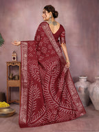 Anaita Maroon Pure Bandhej Silk Saree With Zari Weaving Work - Distacart