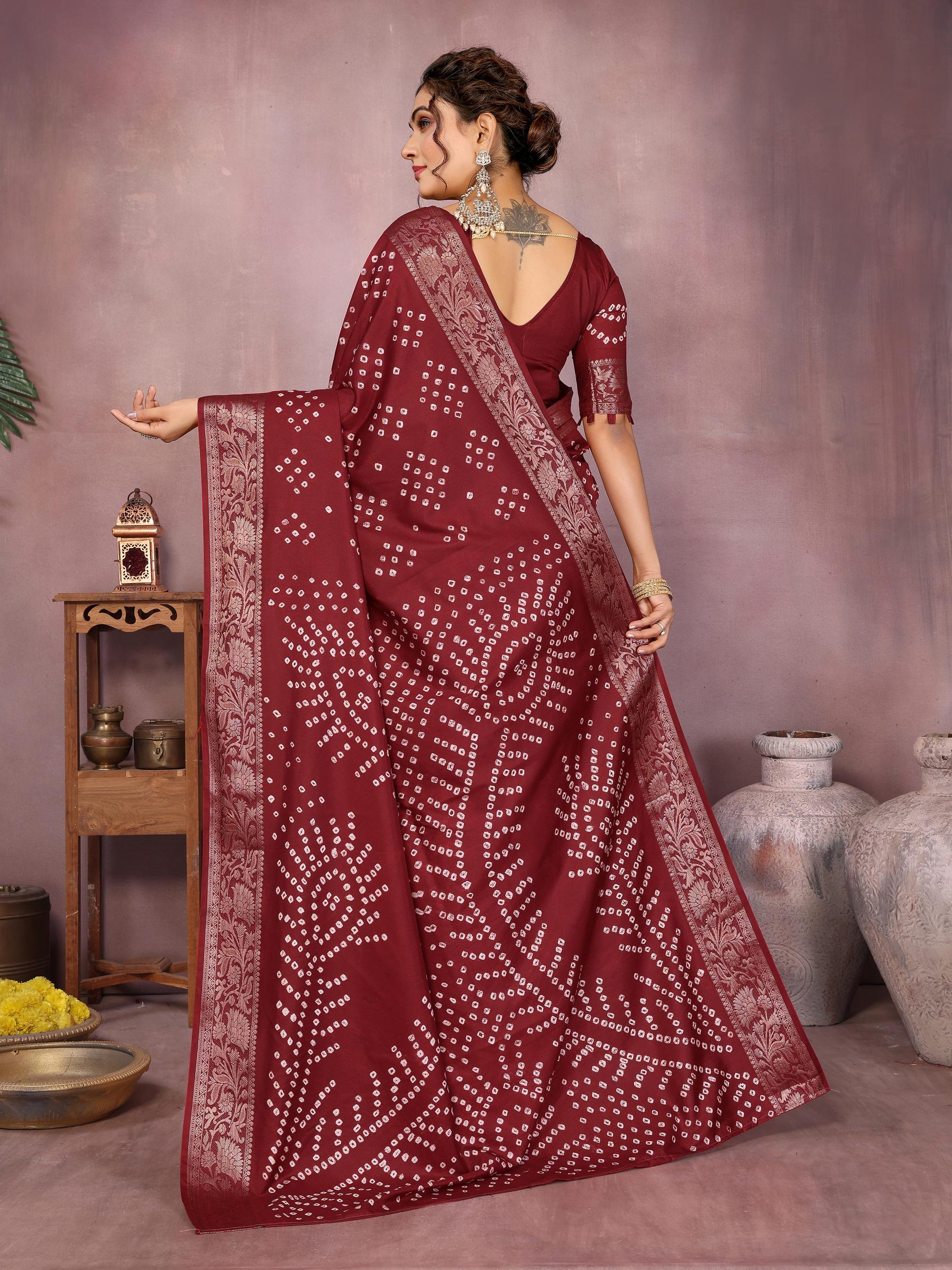 Anaita Maroon Pure Bandhej Silk Saree With Zari Weaving Work - Distacart