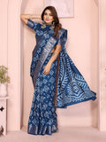 Anaita Navy Pure Bandhej Silk Saree With Zari Weaving Work - Distacart