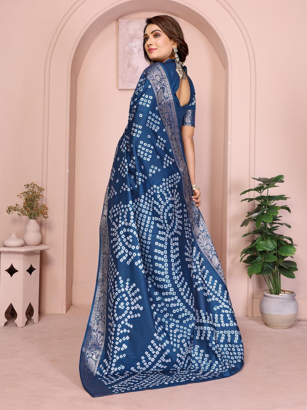 Anaita Navy Pure Bandhej Silk Saree With Zari Weaving Work - Distacart