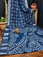 Anaita Navy Pure Bandhej Silk Saree With Zari Weaving Work - Distacart